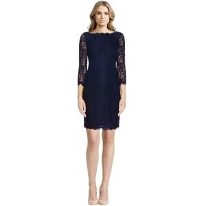 EUC Diane Von Furstenberg Zarita Lace Dress Blue Sz 4 US 4 Designer Sheath Dress